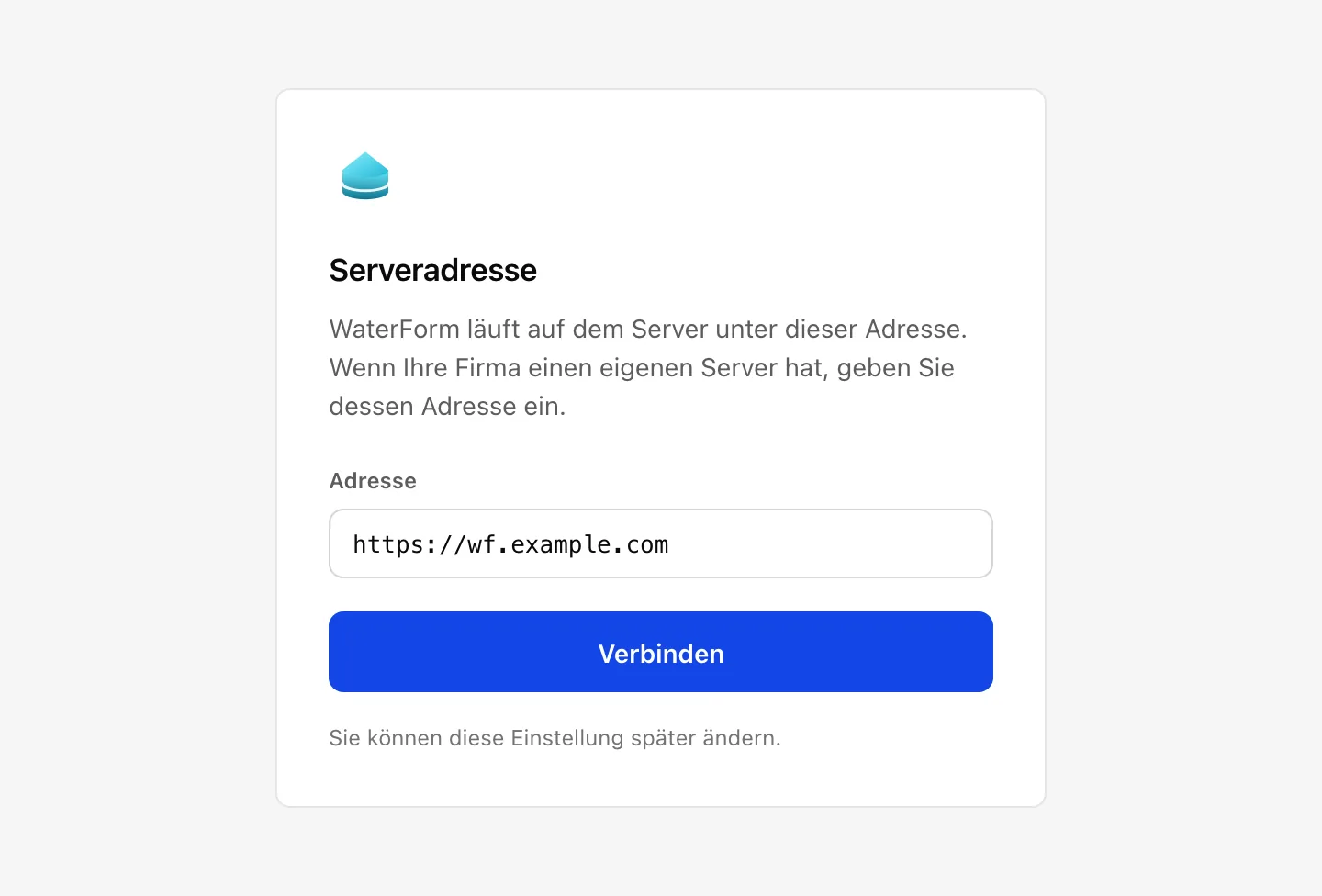 Das Fenster Serveradresse der Desktop-Anwendung: das Feld Adresse und die Schaltfläche Verbinden
