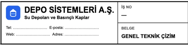 Die Ecke mit dem Schriftfeld auf dem A0-Blatt, vergrößert: Logo und Name der Firma, ihre Kontaktzeilen, die Auftragsnummer und der Name der Unterlage. Die Firma ist eine Beispielfirma.
